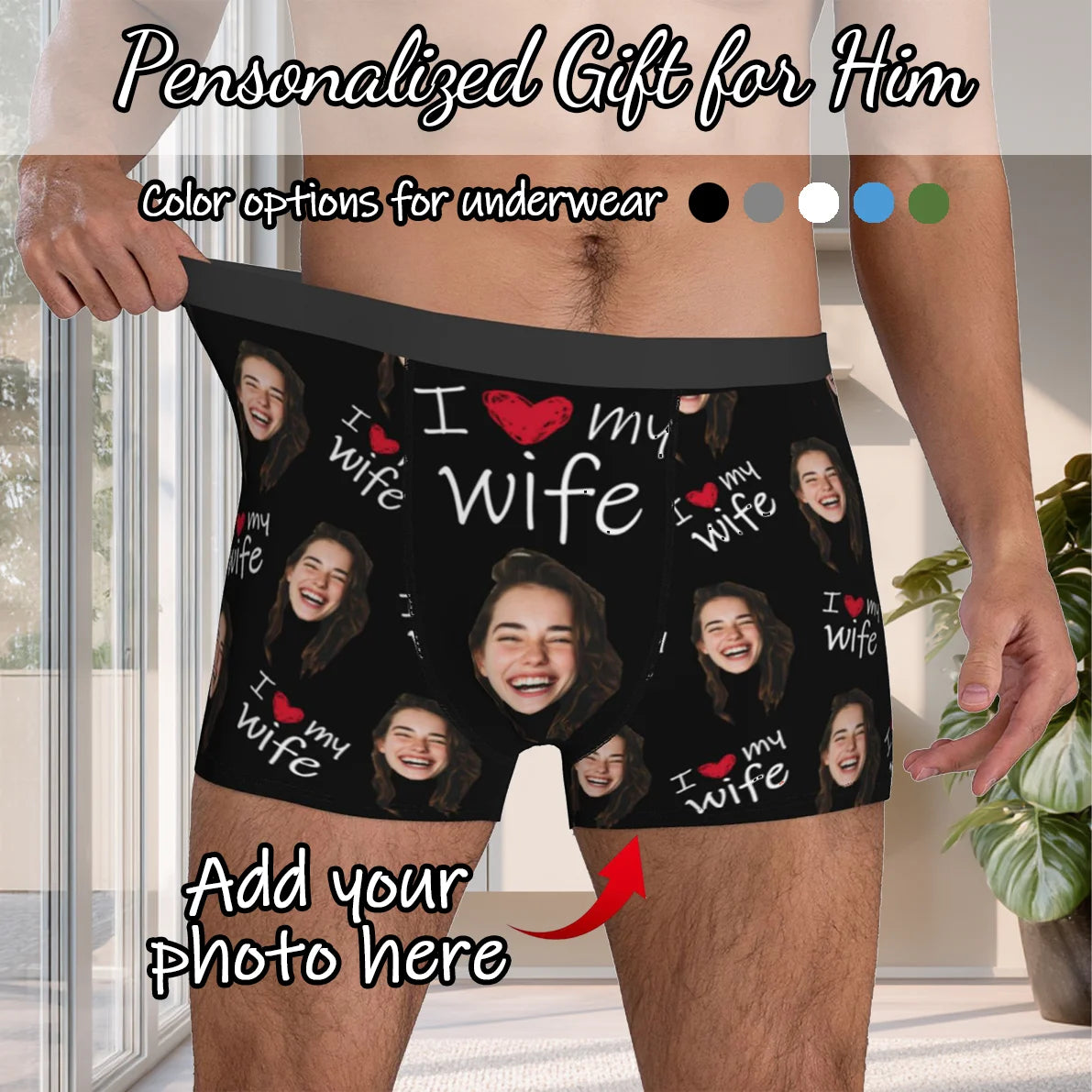 Boxer Homme Personnalisé Photo Visage - Sous-Vêtement Humoristique | Cadeau Saint-Valentin