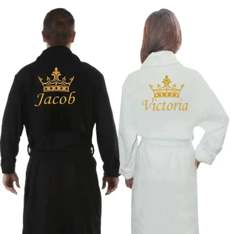 Peignoir Personnalisé Couple - Broderie Prénom sur Éponge Premium