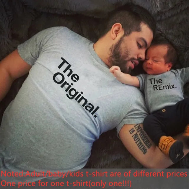 T-Shirts Assortis Famille Original Remix - Tenues Père Mère Enfant Bébé - Cadeau Fête des Pères