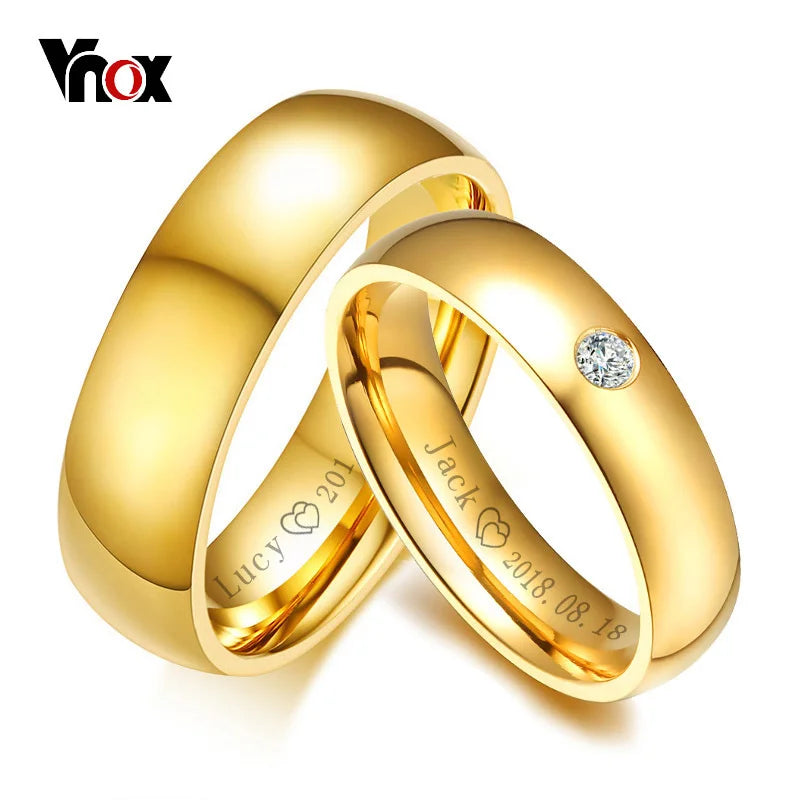 Alliances Mariage Personnalisées Gravure Prénom Or - Bagues Couple Acier Inoxydable Anniversaire