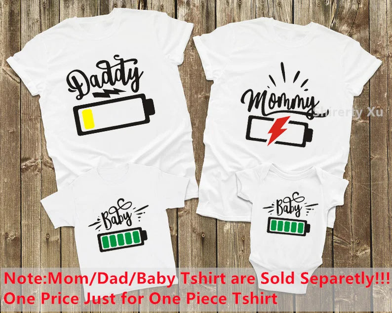 T-Shirts Assortis Famille Motif Batterie - Tenues Père Mère Enfant Bébé