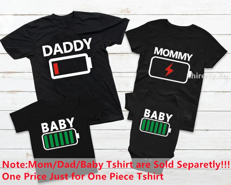 T-Shirts Assortis Famille Motif Batterie - Tenues Père Mère Enfant Bébé
