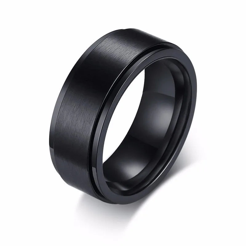 Bague Spinner Homme Acier Inoxydable Noir et Blanc - Gravure Personnalisée