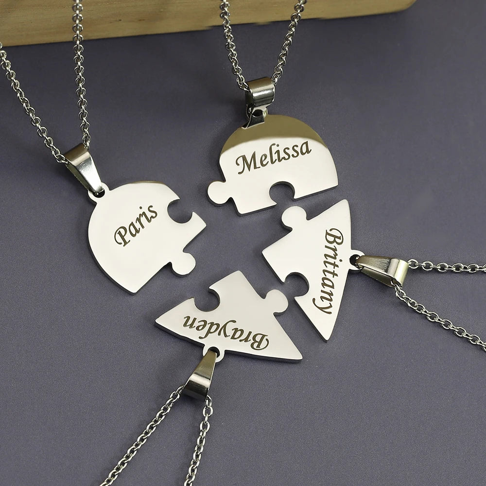 Pendentif Cœur Puzzle Personnalisé 6 Prénoms Acier Inoxydable - Cadeau Famille