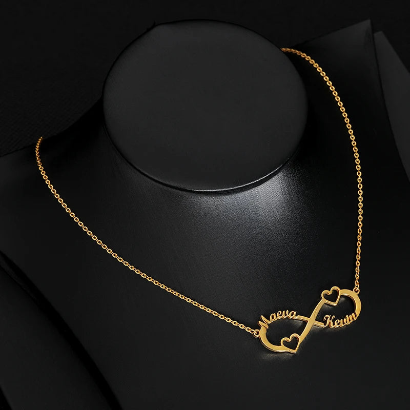 Collier Double Cœur Infini Personnalisé 2 Prénoms Acier Inoxydable - Cadeau Femme