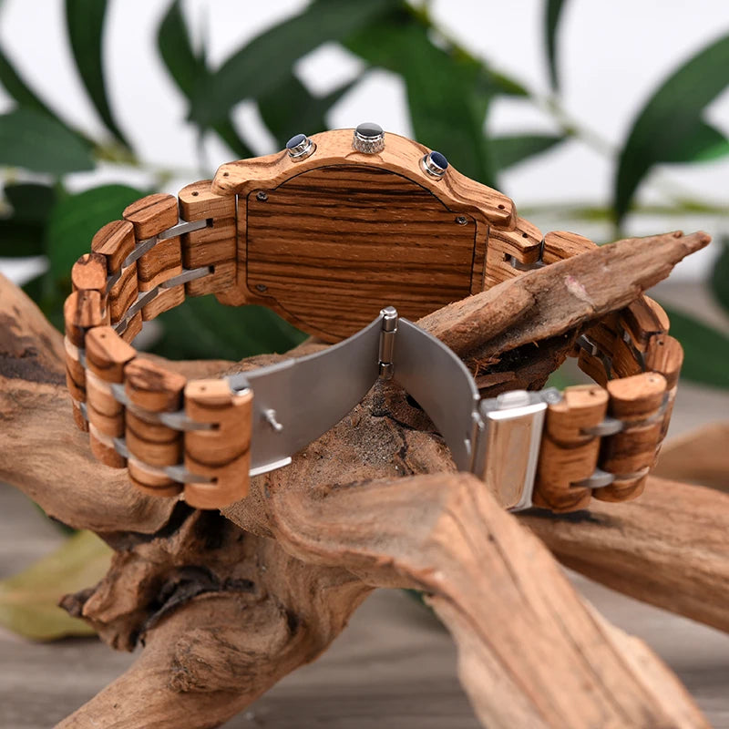 Montre Bois Personnalisée Gravée Homme - Logo Nom sur Mesure Quartz Date - Cadeau Unique Écologique