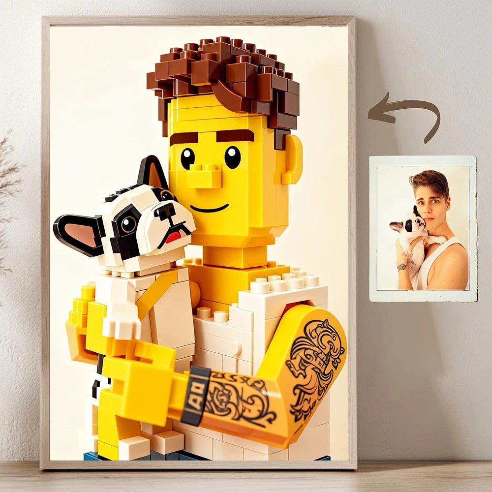 Portrait Cartoon Personnalisé Style LEGO Photo - Poster Mural Famille Couple Enfants Cadeau Unique