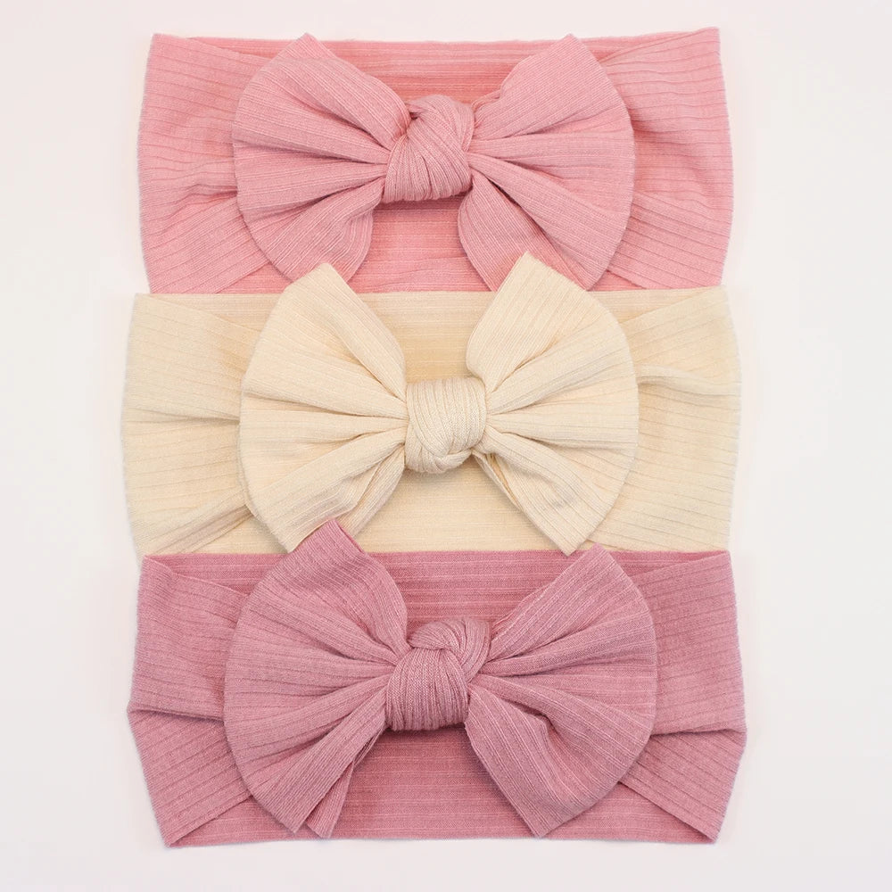 Set 3 Bandeaux Bébé Fille Élastiques avec Nœuds - Accessoires Cheveux Nouveau-né Turban Doux