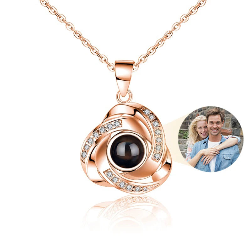 Collier Projection Photo Personnalisé Je t'aime 100 Langues - Cadeau Femme