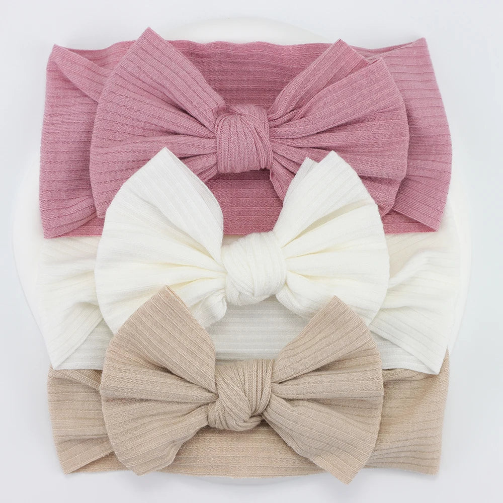 Set 3 Bandeaux Bébé Fille Élastiques avec Nœuds - Accessoires Cheveux Nouveau-né Turban Doux
