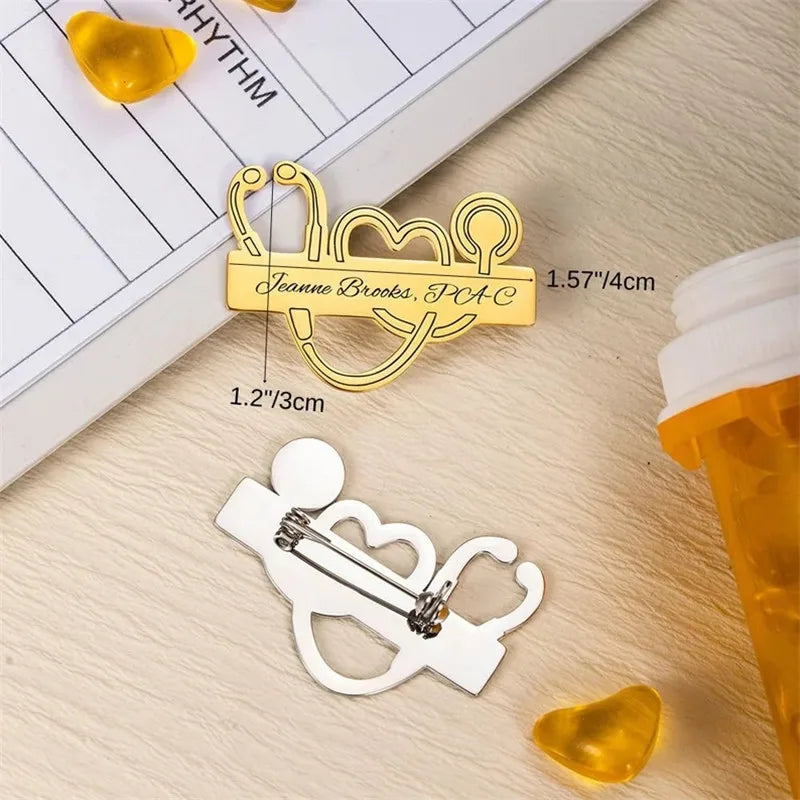 Broche Médicale Personnalisée Gravée - Pin's Professionnel Acier Inoxydable avec Logo & Prénom