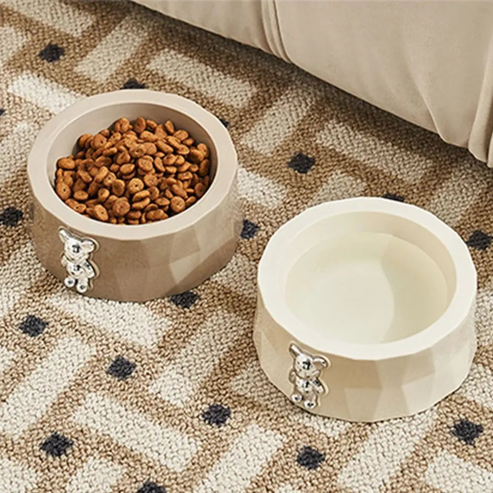 Gamelle Double Inox pour Chien Chat - Design Pierre Naturelle - Amovible et Facile à Nettoyer