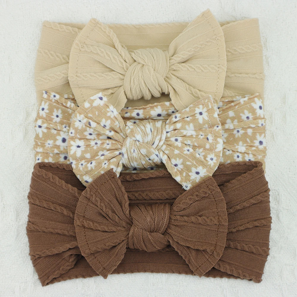 Set 3 Bandeaux Bébé Fille Élastiques avec Nœuds - Accessoires Cheveux Nouveau-né Turban Doux