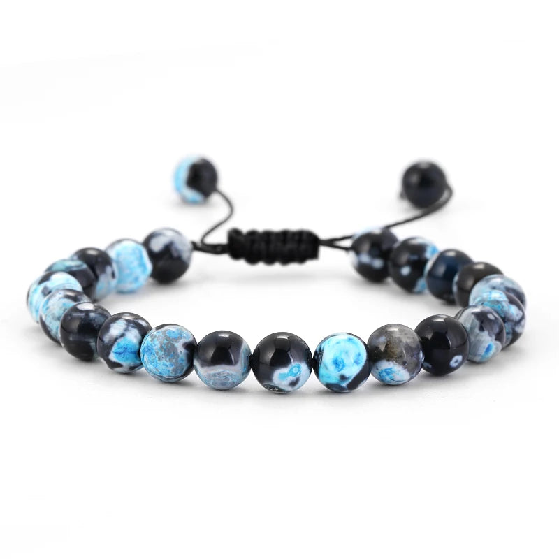 Bracelet Pierre de Lave et Œil de Tigre 8mm - Corde Tressée Ajustable Yoga Guérison Unisexe Bijou Spirituel