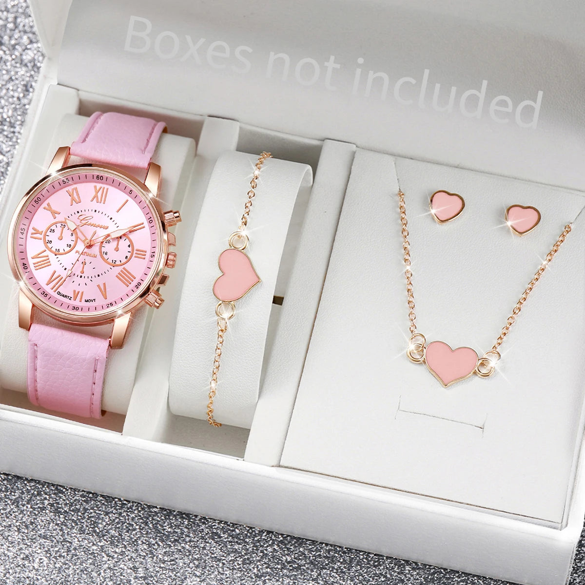 Coffret Montre Femme Quartz & Bijoux Cœur - Set 5/6 Pièces