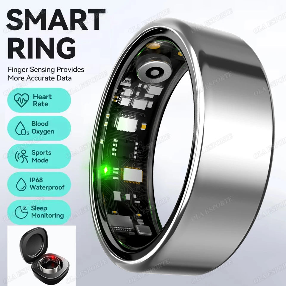 Bague Connectée R09 avec Boîtier de Charge - Moniteur Cardiaque & Oxygène - Étanche 5ATM