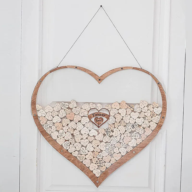 Livre d'Or Mariage Cœur en Bois - Boîte à Souhaits Goutte Déco Table Rustique Personnalisable