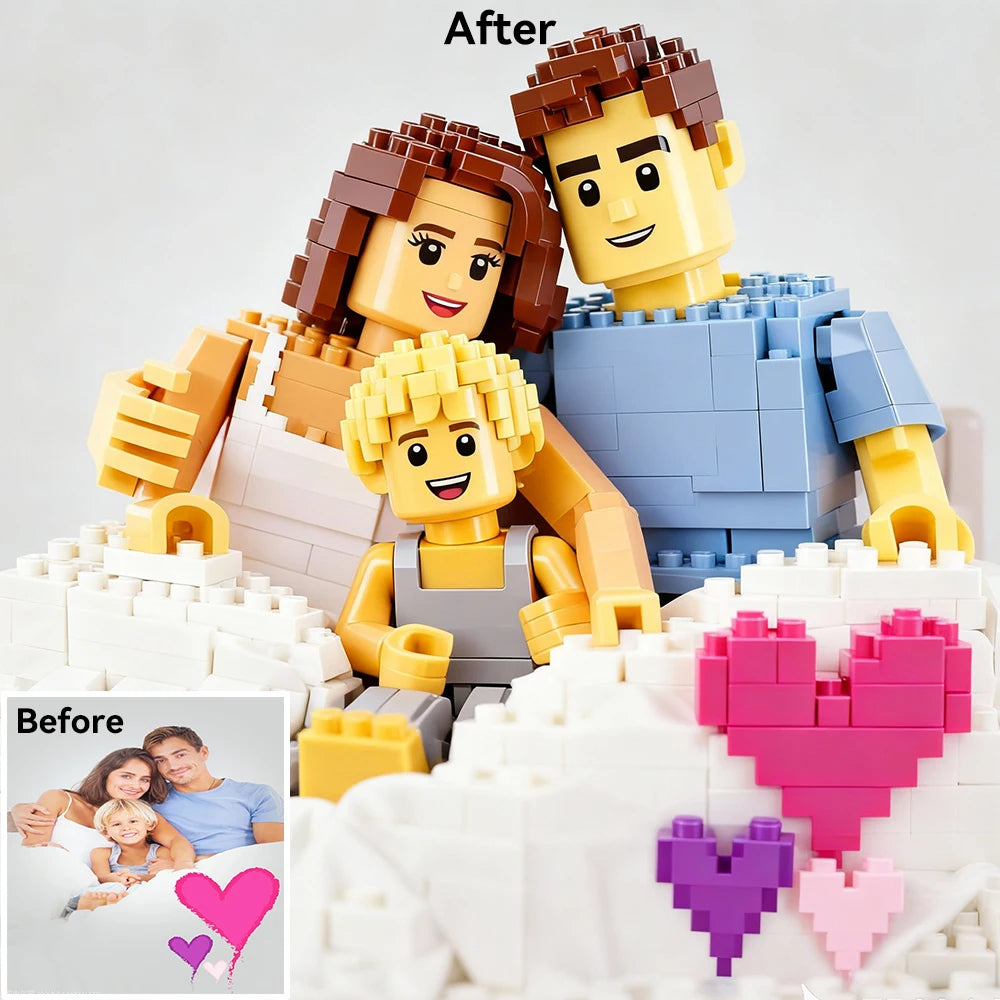 Portrait Cartoon Personnalisé Style LEGO Photo - Poster Mural Famille Couple Enfants Cadeau Unique