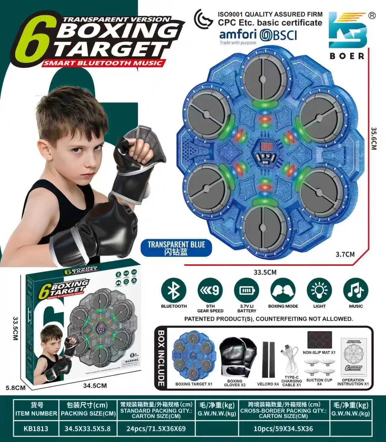 Machine de Boxe Musicale Bluetooth avec Score - Jeu Interactif Anti-Stress pour Enfants et Adultes