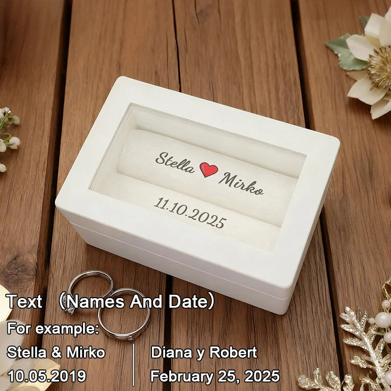 Coffret Alliances Personnalisé Blanc Gravure Prénoms - Cérémonie Mariage