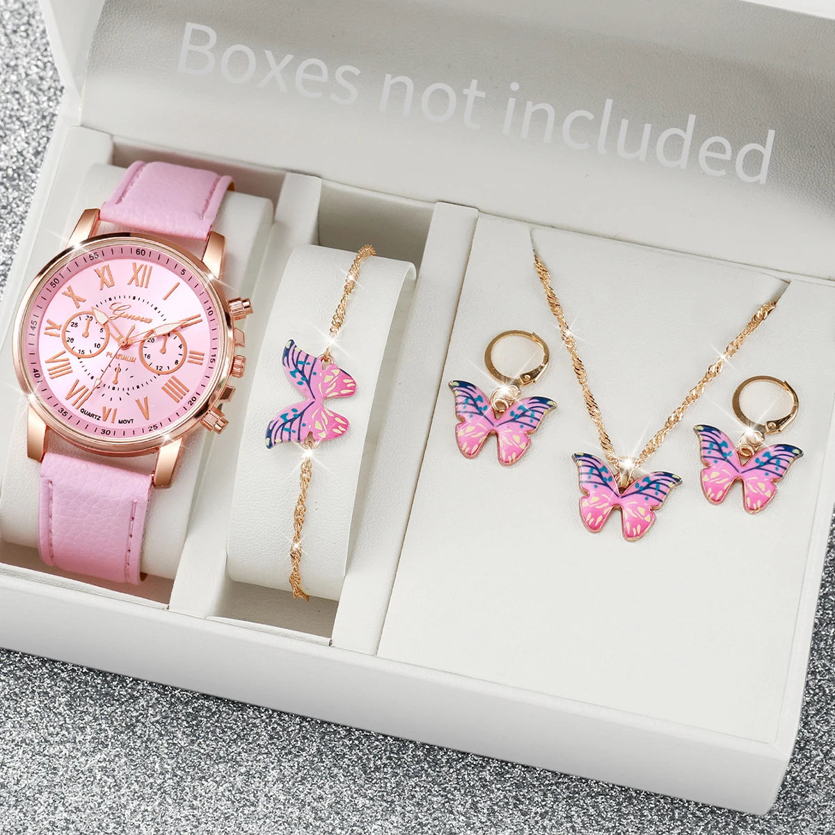 Coffret Montre Femme Quartz & Bijoux Cœur - Set 5/6 Pièces