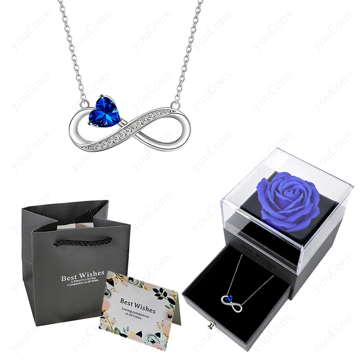 Collier Cœur Rose Luxe avec Boîte de Roses - Pendentif Zircon Saint-Valentin Mariage Cadeau Femme