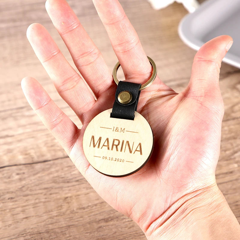 Porte-Clés Bois Gravé Personnalisé Prénoms Mariage - Cadeau Saint-Valentin