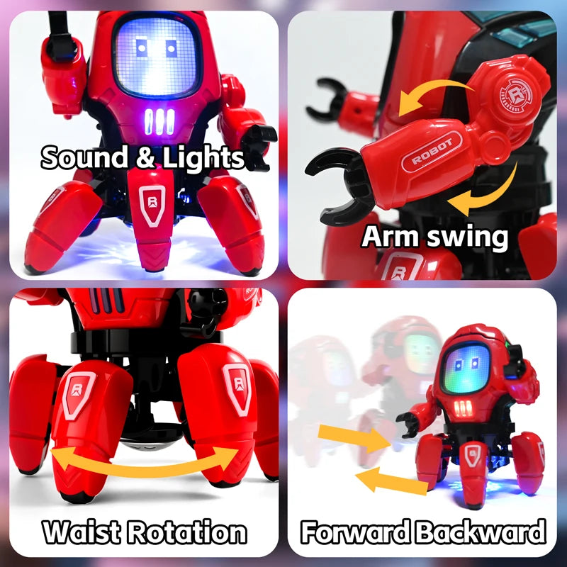 Robot Dansant LED Musical Pieuvre 6 Pattes - Jouet Éducatif Enfant Cadeau Anniversaire