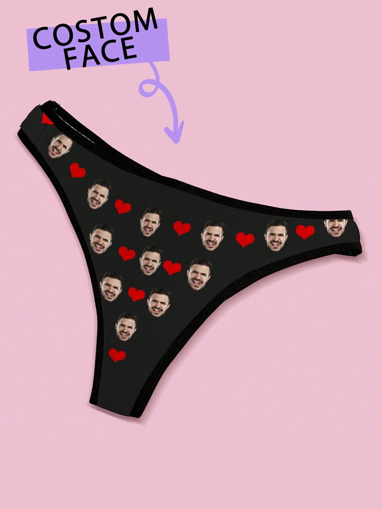 String Femme Personnalisé Photo Visage - Sous-Vêtement Humoristique | Cadeau Saint-Valentin
