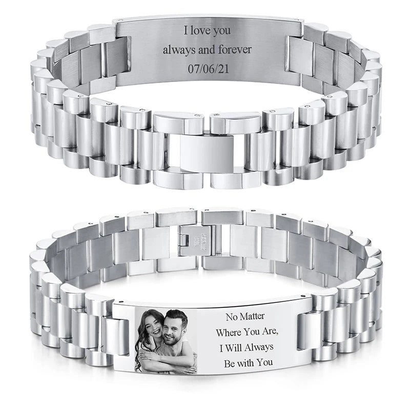 Bracelet Homme Acier Inoxydable Personnalisé - Photo & Gravure | Maillons Ajustables