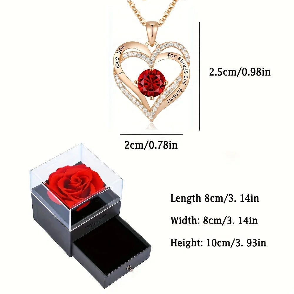 Collier Luxe Zircon Rouge Or Rose avec Coffret Cadeau - Bijou Je t'aime Saint-Valentin Mariage