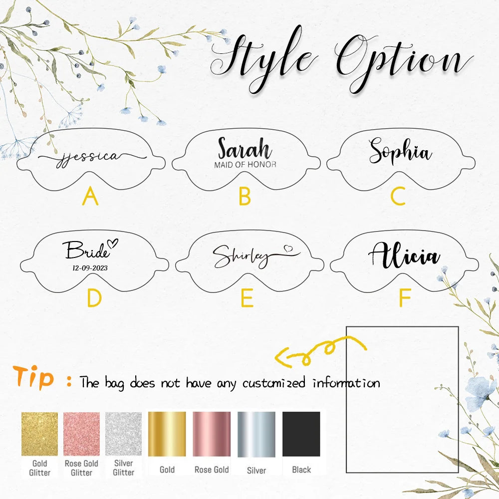 Masque Sommeil Soie Personnalisé Monogramme - Cadeau Demoiselle d'Honneur avec Sac