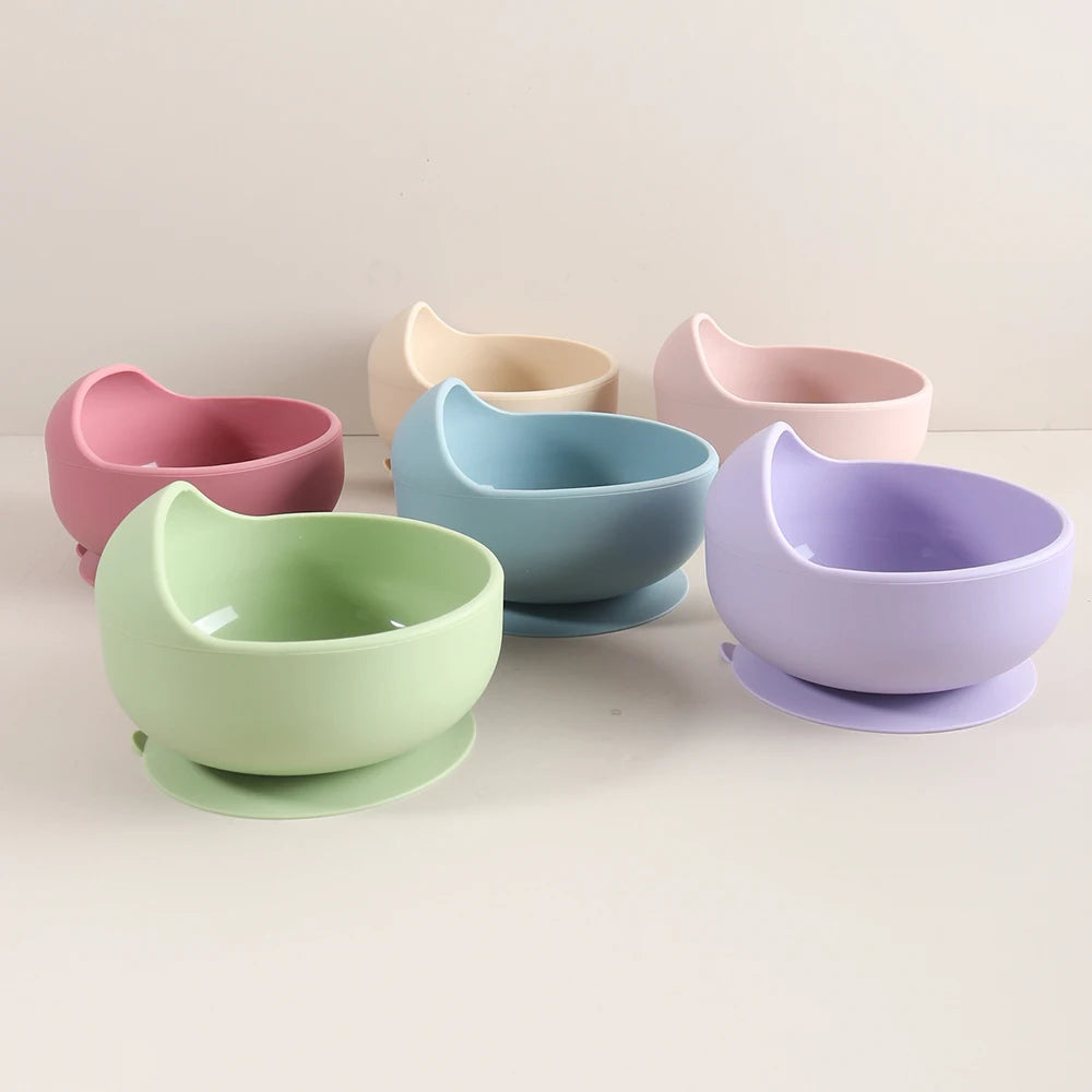 Bol Bébé Silicone 350ml avec Ventouse Anti-Renversement - Design Escargot Rose pour Apprentissage Autonomie