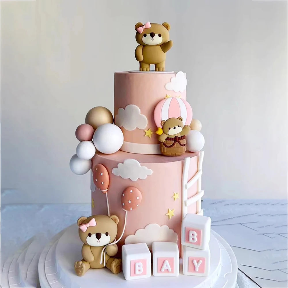Décoration Gâteau Ourson 3D - Baby Shower & 1er Anniversaire - Rose/Bleu
