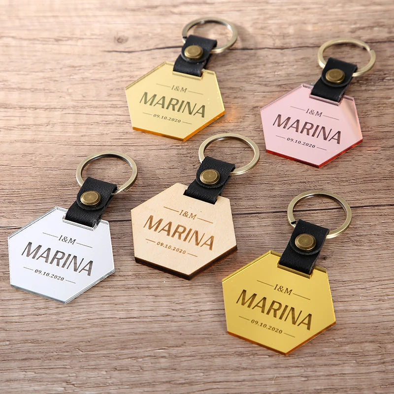 Porte-Clés Bois Gravé Personnalisé Prénoms Mariage - Cadeau Saint-Valentin