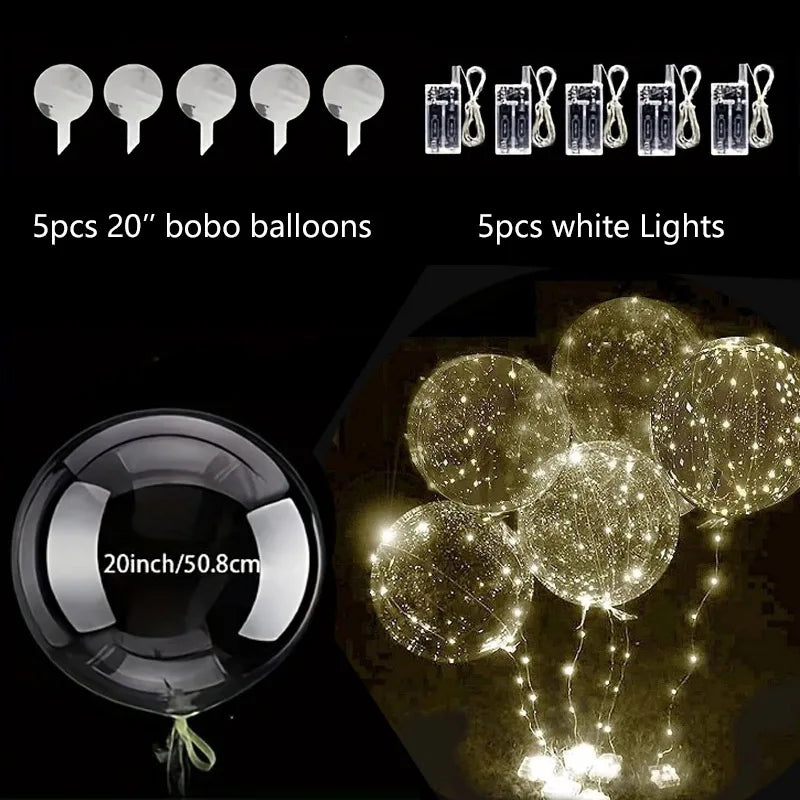 Ballons LED Bobo Transparents Lumineux 50cm Guirlande 3m - Lot 5 Pièces Décoration
