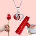 Collier Cœur Zircon Rouge avec Boîte de Roses - Cadeau Saint Valentin - Fête des Mères Mariage Luxe Romantique