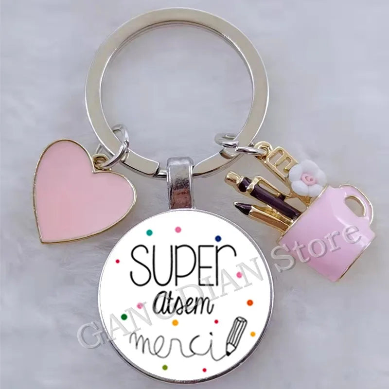 Porte-Clés Merci Maîtresse - Cadeau Fin d'Année Scolaire Personnalisable