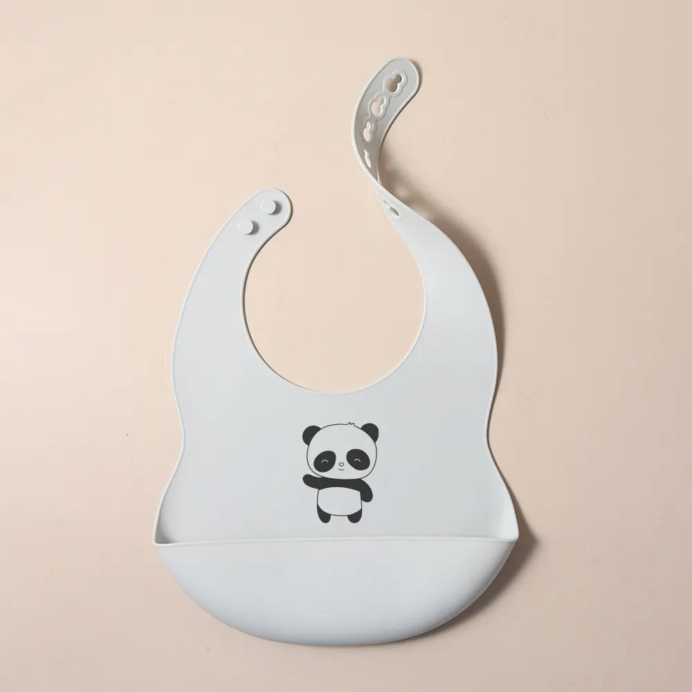Bavoir Silicone Bébé Personnalisé Prénom - Alimentaire Motif Cartoon | Panda Bleu