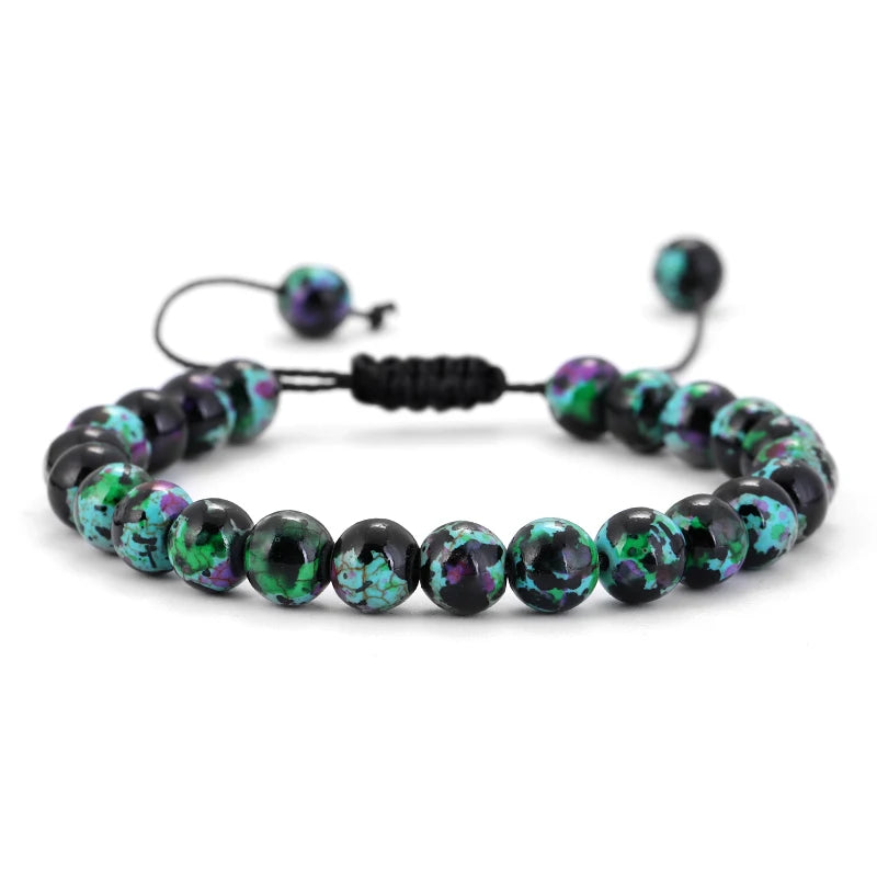 Bracelet Pierre de Lave et Œil de Tigre 8mm - Corde Tressée Ajustable Yoga Guérison Unisexe Bijou Spirituel