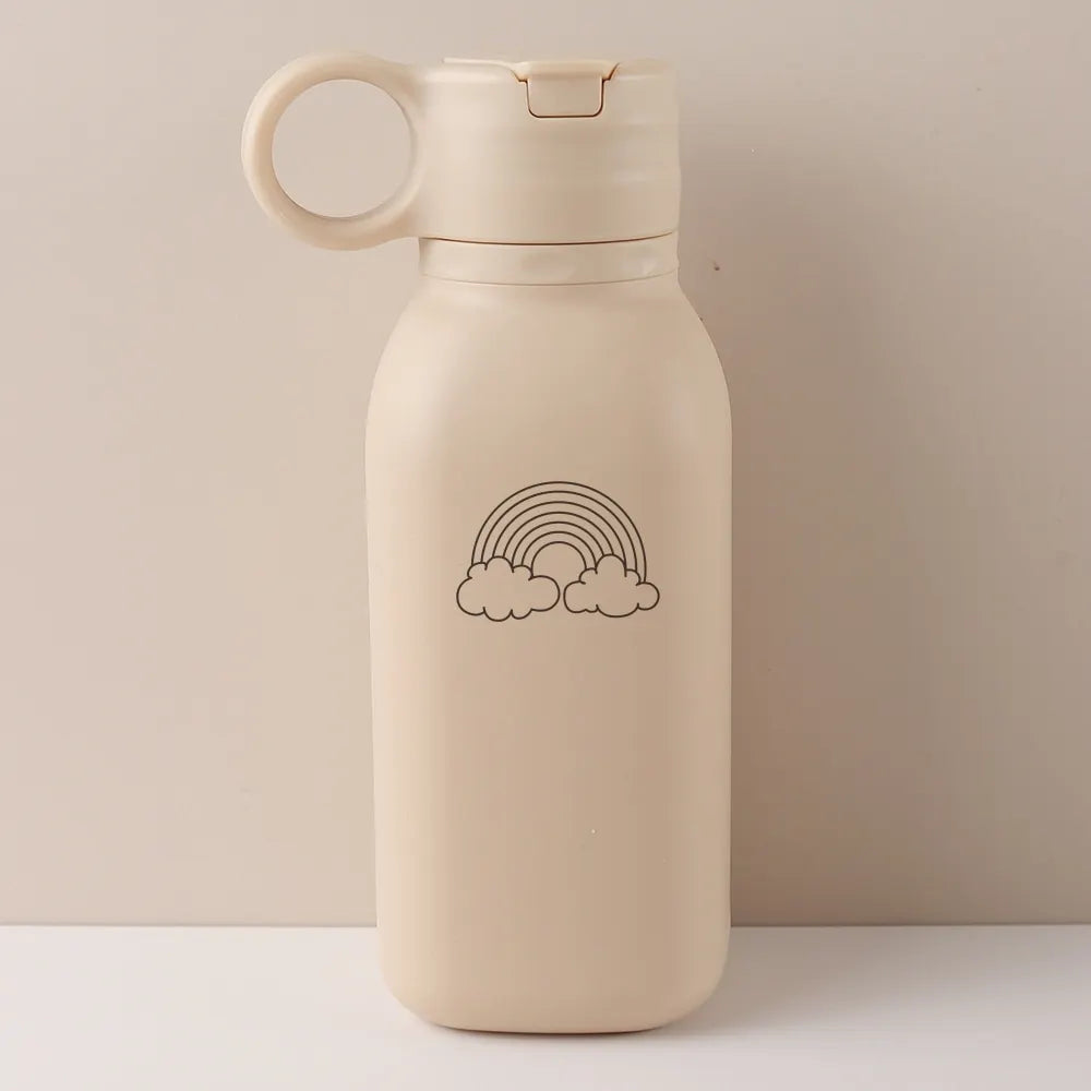 Gourde Personnalisable 450ml avec Paille Silicone - Bouteille Étanche Motif Arc-en-Ciel Enfant & Adulte