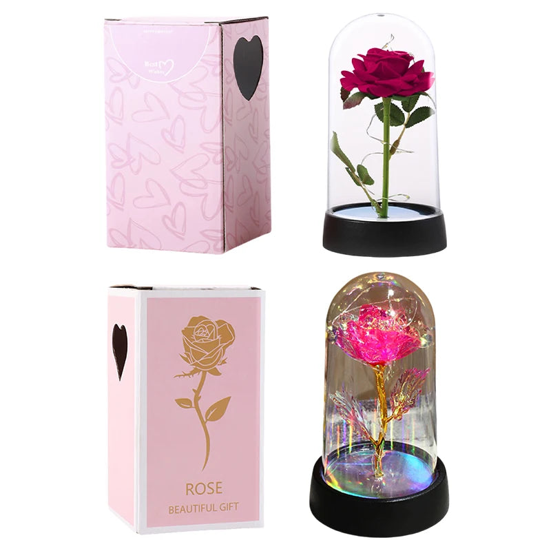Rose Éternelle sous Cloche LED - Fleur Artificielle Lumineuse - Cadeau Saint-Valentin