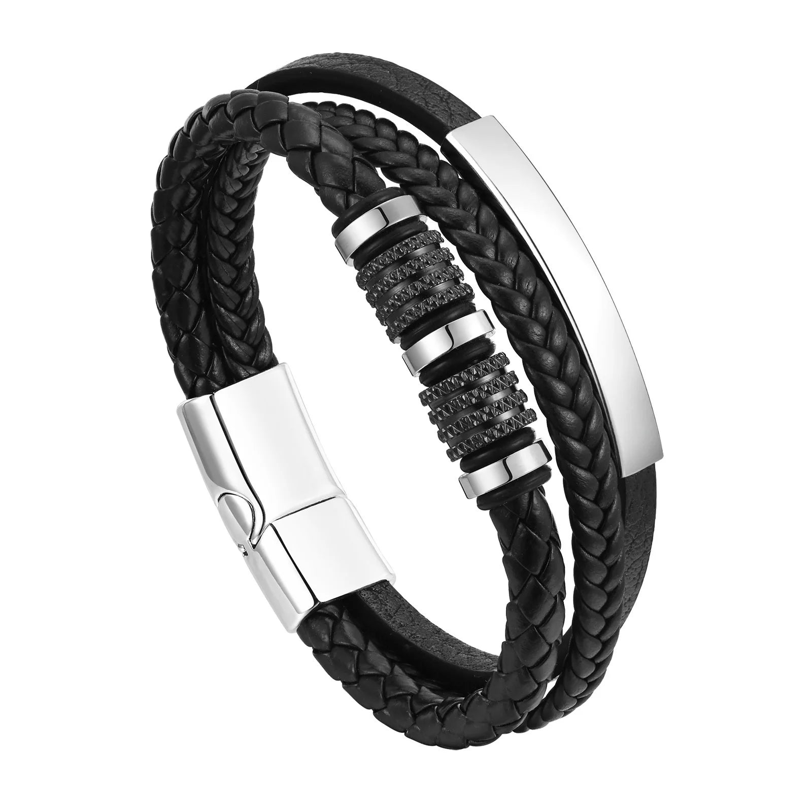 Bracelet Cuir Tressé Personnalisé Homme - Gravure Prénom Texte Triple Tressage Cuir PU Cadeau