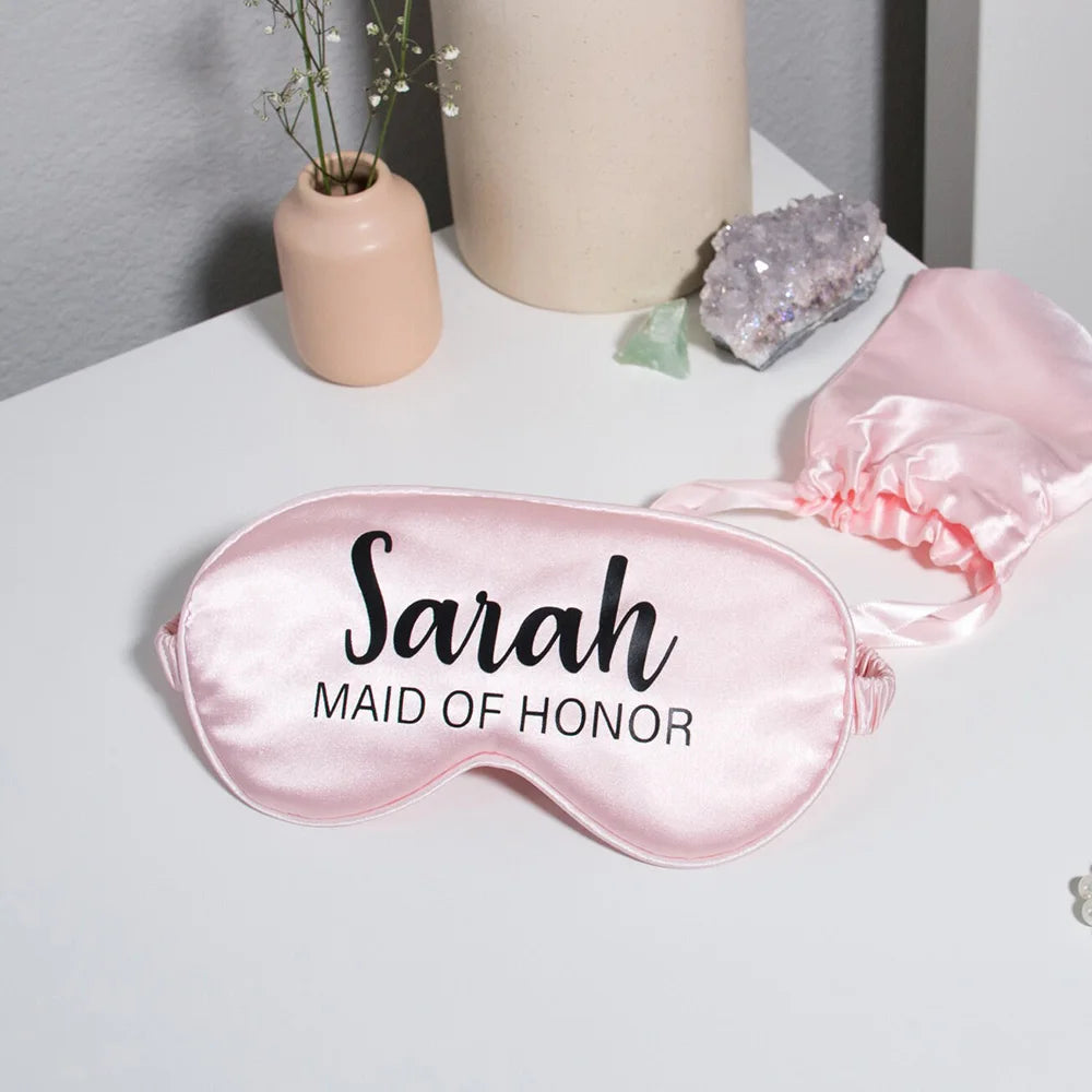 Masque Sommeil Soie Personnalisé Monogramme - Cadeau Demoiselle d'Honneur avec Sac