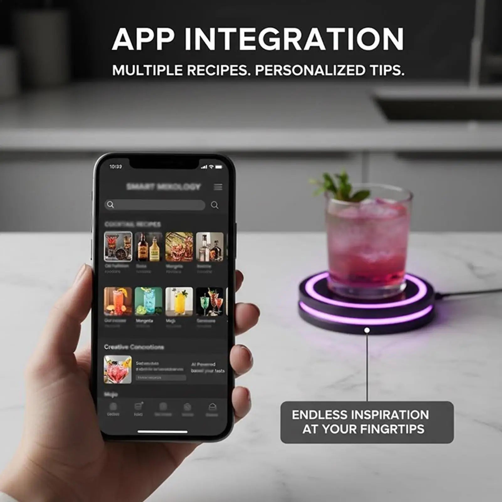 Dessous de Verre Intelligent LED pour Cocktails - Machine à Cocktails Maison avec Lumières Interactives