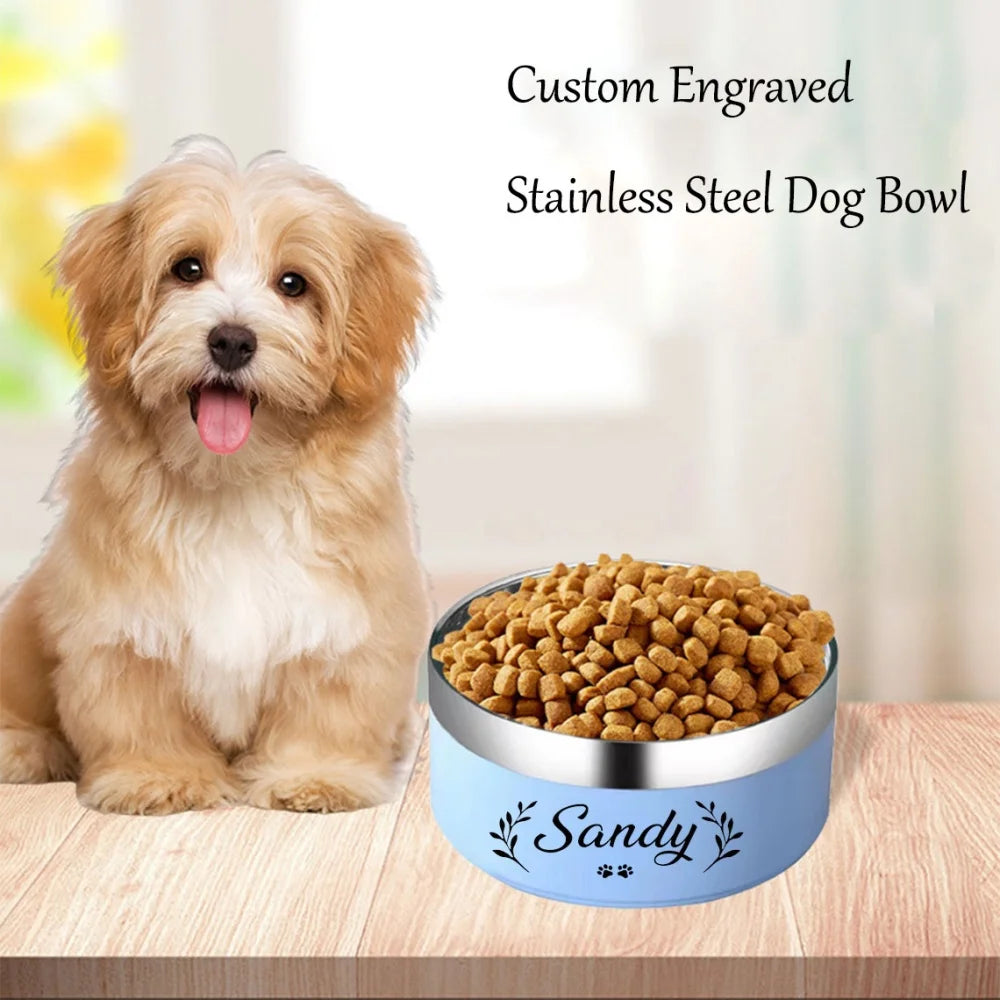 Gamelle Inox Personnalisée Gravée pour Chien Chat - Texte sur Mesure - Ronde Épaissie Anti-Chute