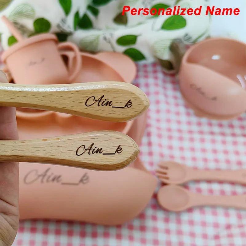 Set Vaisselle Silicone Bébé Personnalisé 8 Pièces - Assiette Bol Tasse Bavoir Prénom