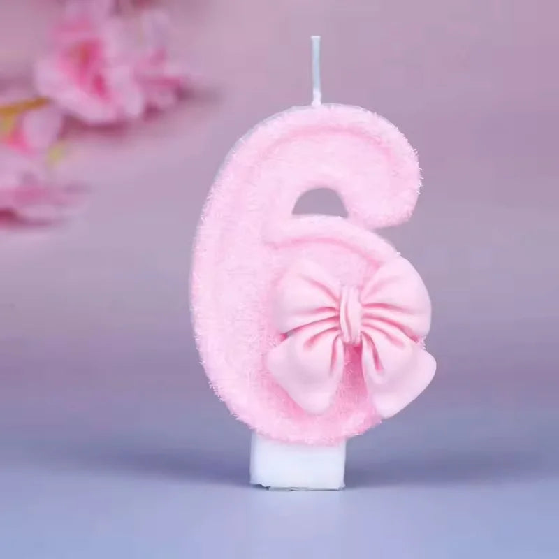 Bougies Gâteau Chiffre 0-9 Nœud Rose - Décoration Anniversaire Fille Thème Coquette