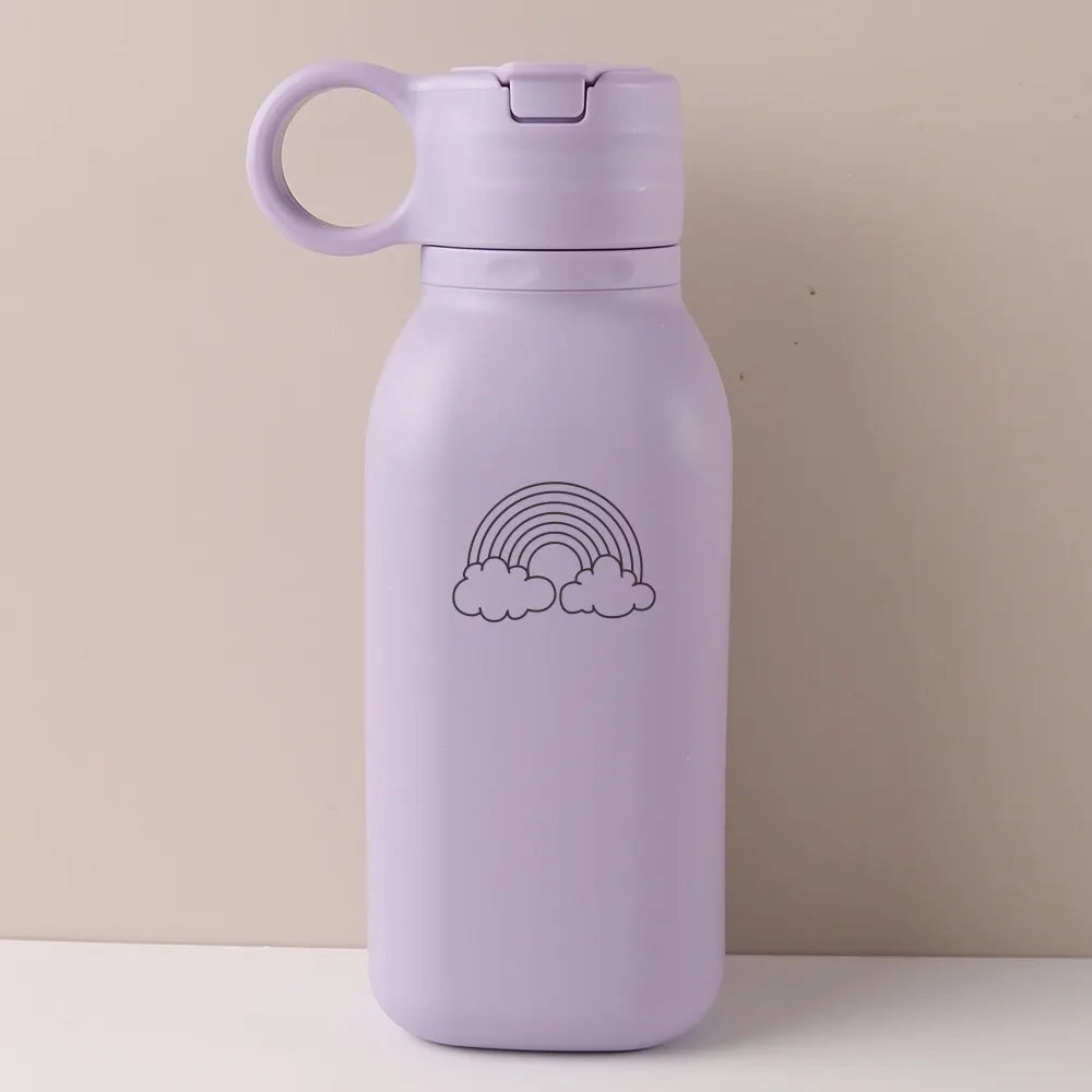 Gourde Personnalisable 450ml avec Paille Silicone - Bouteille Étanche Motif Arc-en-Ciel Enfant & Adulte