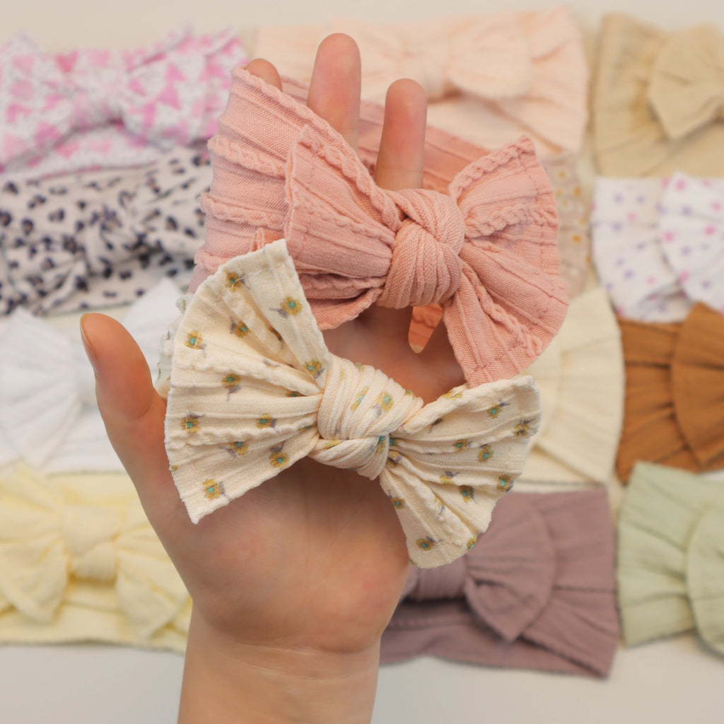 Set 3 Bandeaux Bébé Fille Élastiques avec Nœuds - Accessoires Cheveux Nouveau-né Turban Doux